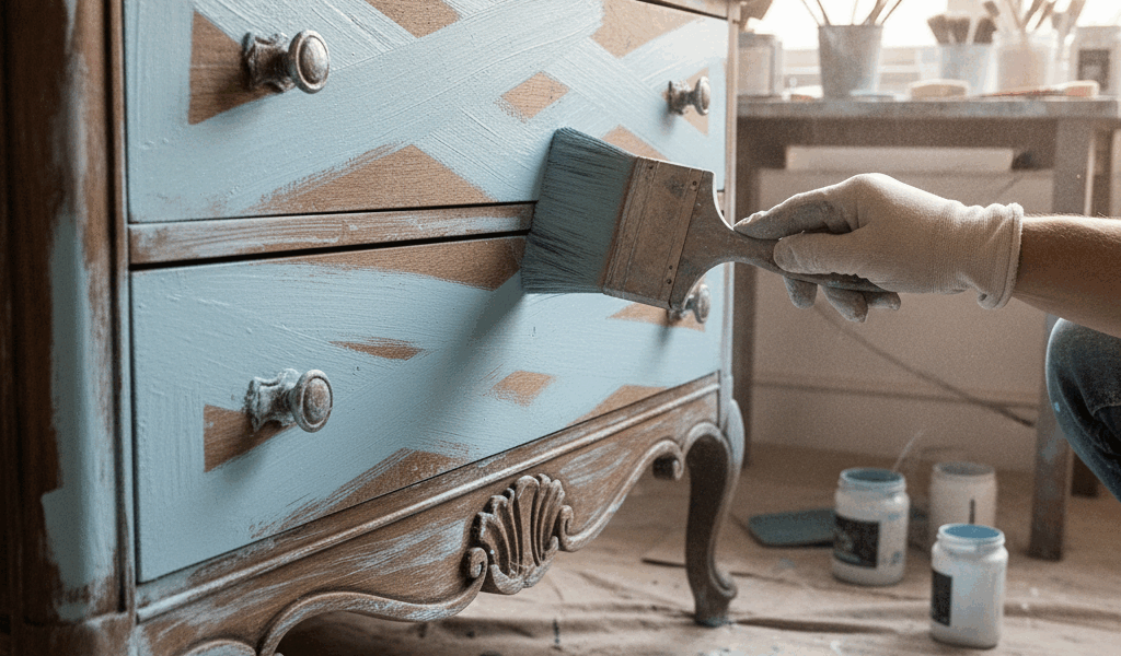 Chalk paint being applied to furniture