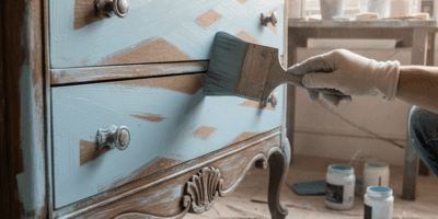 Chalk paint being applied to furniture