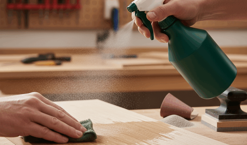 Applying water to wood surface to raise grain
