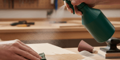 Applying water to wood surface to raise grain