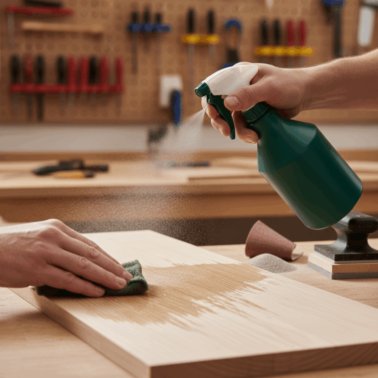 Applying water to wood surface to raise grain