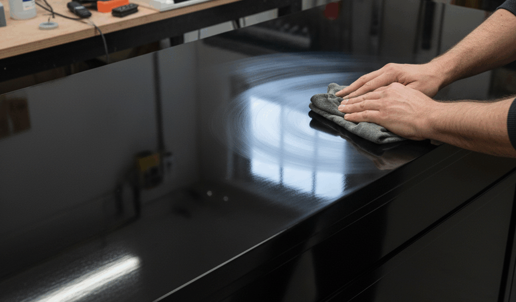 High gloss piano black lacquer finish