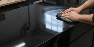 High gloss piano black lacquer finish