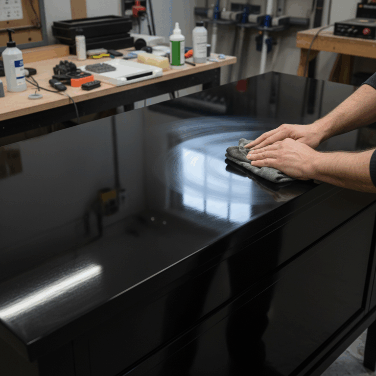 High gloss piano black lacquer finish