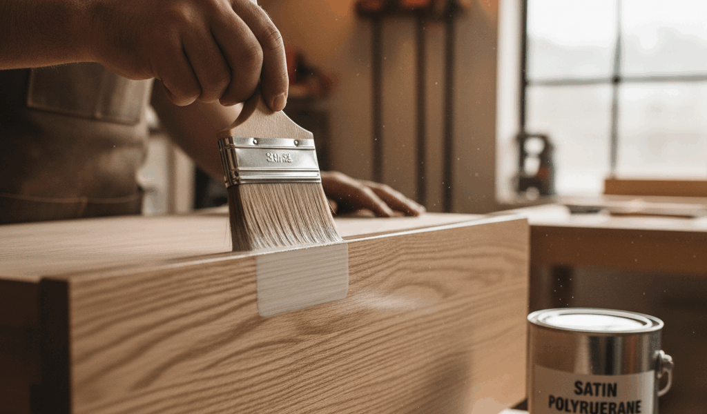 Applying satin polyurethane finish to oak furniture