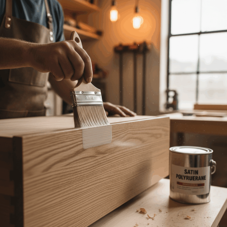 Applying satin polyurethane finish to oak furniture