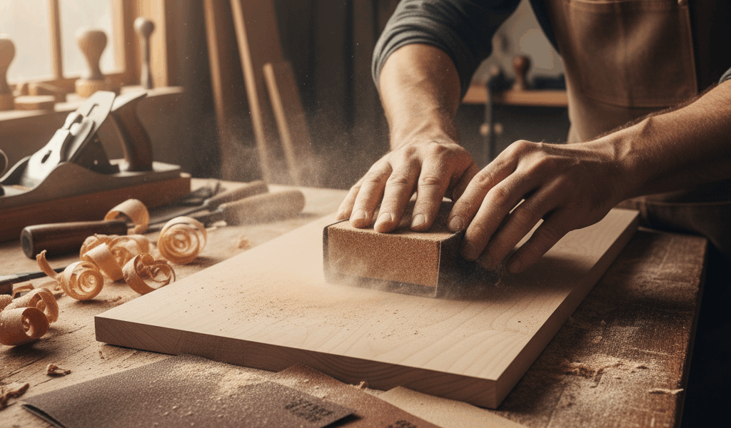 Sanding wood surface through progressive grits
