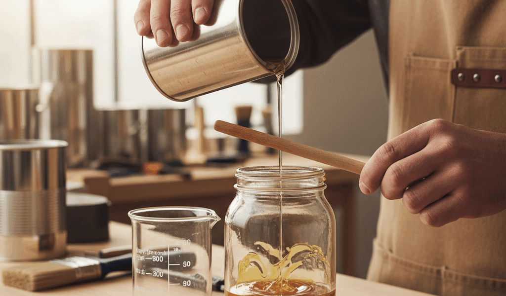 Mixing and thinning wood finish with mineral spirits