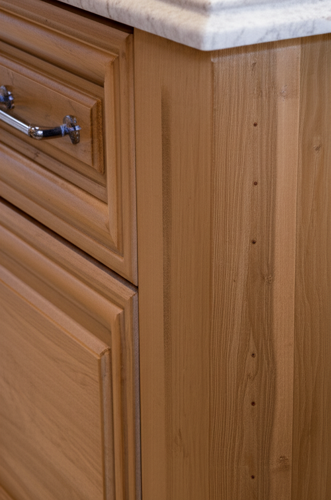 Modern kitchen showing both natural wood and white painted cabinet finishes