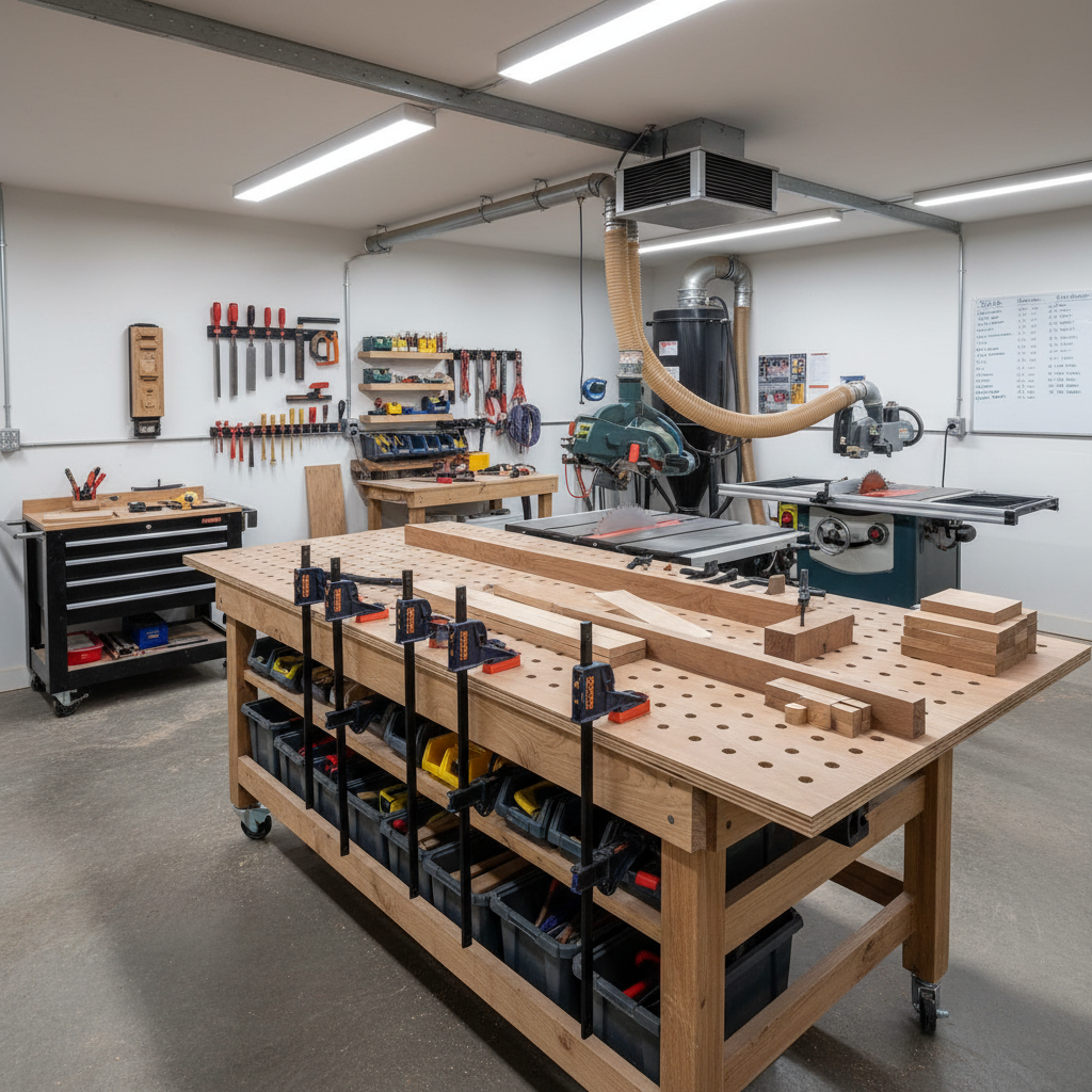 woodworking shop outfeed table table saw