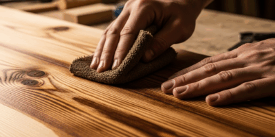 close up of hands applying wood stain to a pine furniture su 20260331 081737