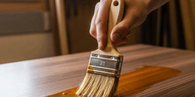 hand applying oil based polyurethane finish to a walnut coff 20260331 082218